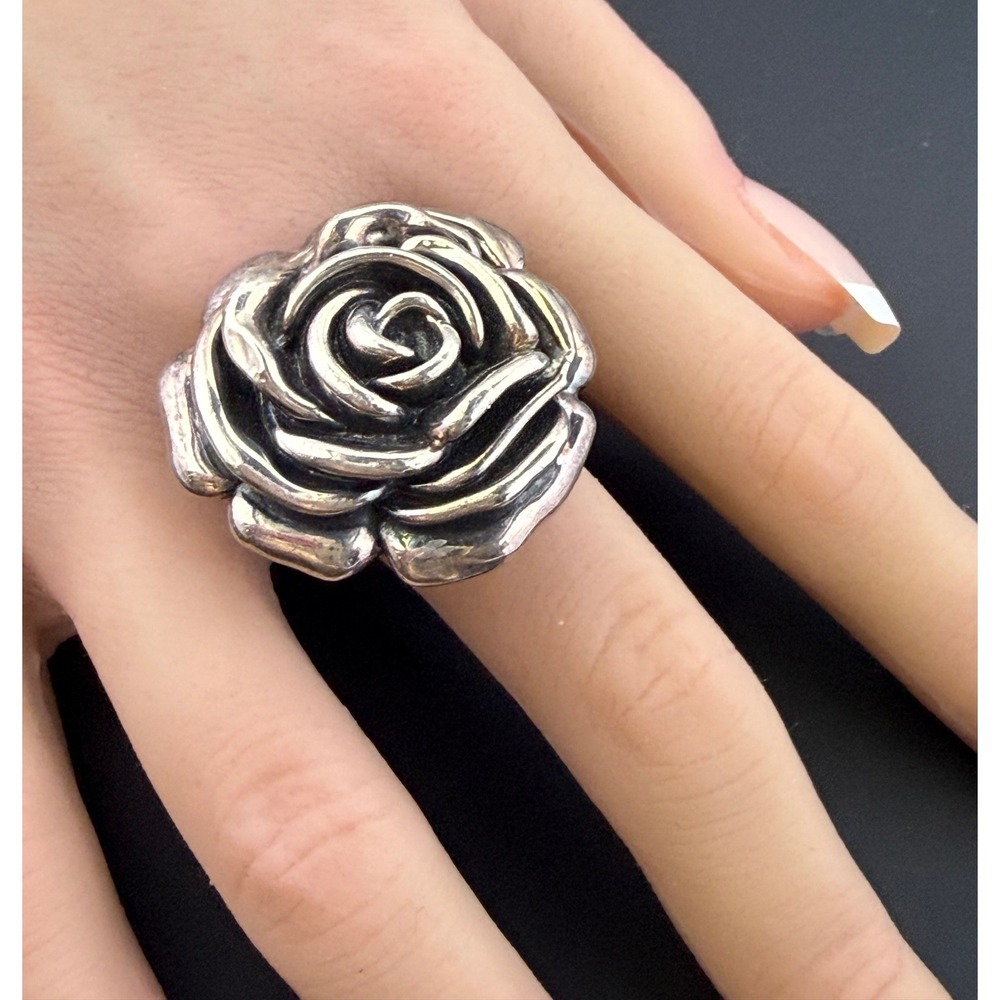 Sterling Silver Rose Flower Ring Chunky 925 Israel Orit Schatzman OS Sz 5 10g